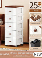 DUNISO 5-Layer Narrow Storage Cabinet  with Wheels，Multifunctional Drawer Plastic Wardrobe，Storage Drawer Units Kitchen Crevice Storage ，Storage Cabinet for Toys，Snacks，Books