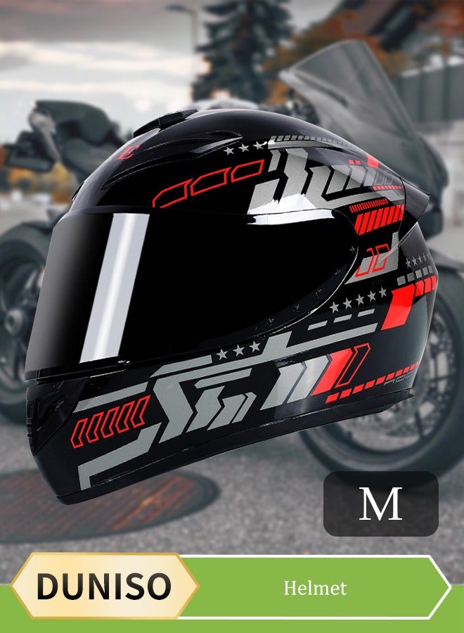 DUNISO Full face motorcycle helmet, lightweight crash resistant motorcycle helmet, all season cool riding helmet，cycling helmet with black lenses, breathable lining, suitable for both men and women，suitable for riding recreational activities（M）