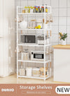 DUNISO 5 Tier Storage Shelves, Stable Kitchen Shelf Organizer, Storage Rack with Armrests, Removable Free Standing Rack with Hooks, Multipurpose Rack, Shelving Unit for Laundry Room,Living Room,Garage,Pantry,Study Room