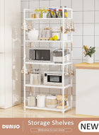 DUNISO 5 Tier Storage Shelves, Stable Kitchen Shelf Organizer, Storage Rack with Armrests, Removable Free Standing Rack with Hooks, Multipurpose Rack, Shelving Unit for Laundry Room,Living Room,Garage,Pantry,Study Room