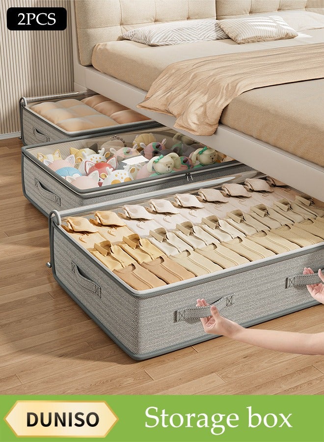 DUNISO 2 Pcs Under Bed Storage Bag Organzier，Collapsible Closet Containers Organizers，Visual Foldable Storage Containers，With Zipper and Handle，Dustproof And Moisture-Proof,for Clothes Comforters Bedding,80*40*18cm