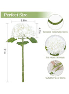 DUNISO 3Pcs Silk Hydrangea Artificial Flowers Realistic Hydrangea Flowers Bouquet for Wedding Party Office Home Decor (White) - Image 5