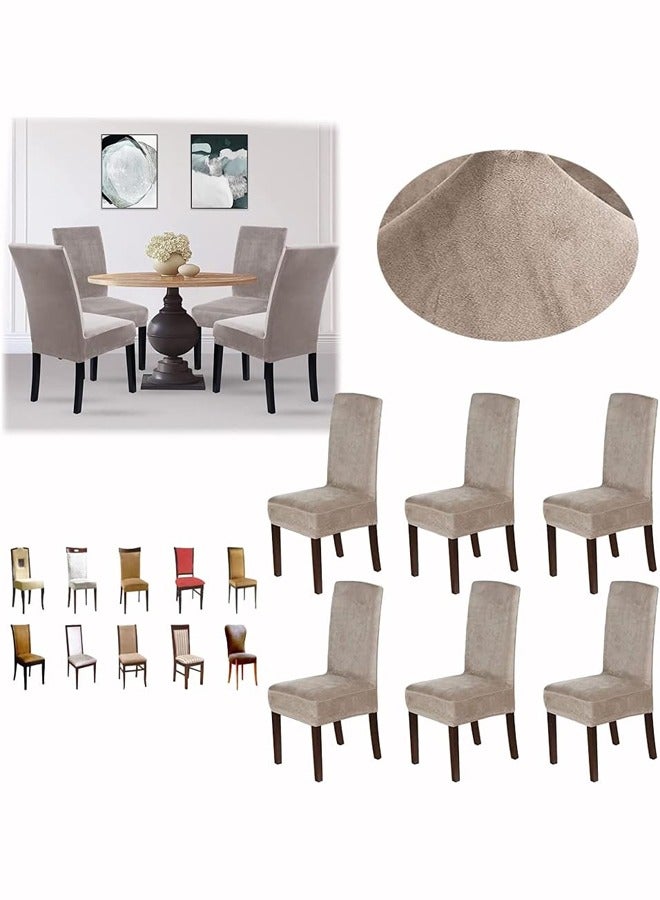 DUNISO 6 Pcs Velvet Dining Chair Covers,Stretch Chair Covers for Dining Room Set ,Parson Chair Slipcovers Chair Protectors Covers Dining, Soft Thick Solid Velvet Fabric Washable,Taupe