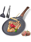 DUNISO Nonstick Crepe Pan,Marble Coated Dosa Pan,Omelette Steak Frying Egg with Ergonmic Handle,Tortilla Pan,PFOA Free, with Food Clip and Silicone Spatula,Easy to Clean,for All Stovetops,24CM