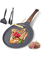 DUNISO Nonstick Crepe Pan,Marble Coated Dosa Pan,Omelette Steak Frying Egg with Ergonmic Handle,Tortilla Pan,PFOA Free, with Food Clip and Silicone Spatula,Easy to Clean,for All Stovetops,24CM