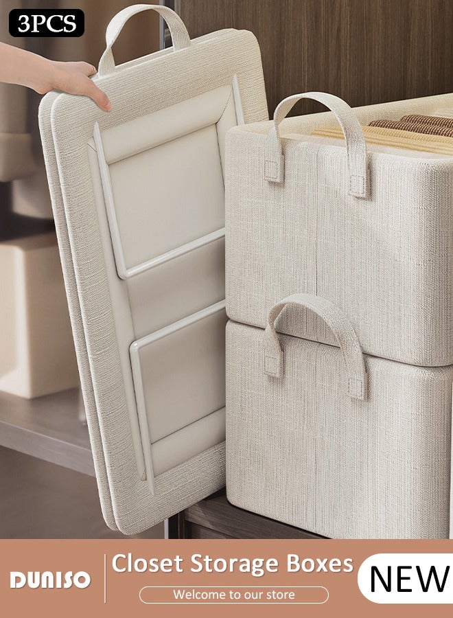 DUNISO 3pcs Wardrobe Clothes Organizer Foldable Closet Storage Organizer for Clothes Jeans Washable Closet Storage Boxes with Carrying Handles Cube Storage Bin for Home Bedroom Office