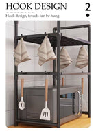 DUNISO 2-Tier Kitchen Storage Rack with Side Hooks , Multifunctional Microwave oven rack,Countertop Rack Organizer with Non-Slip Feet, for Spices, Pots and Pans(Black) - Image 5