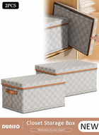 DUNISO 2 Pack Closet Storage Box with Lid and Handle, Stackable Wardrobe Clothes Organizer, Foldable Closet Storage Basket, Cube Storage Bins for Clothing, T-Shirt, Jeans, Sweaters, Toys & Books (18L)