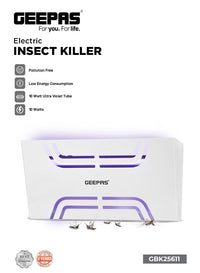 Geepas Electric Insect Killer- GBK25611/ Automatic Pest Killing Machine, 10 W/ No Poisonous Vapor, No-Smell and No-Pollution/ Advanced Technology with Low Power Consumption/ Suitable for Home, Office, Restaurants, Hospitals, etc. GBK25611 White