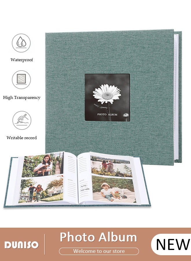 DUNISO 200 Pockets Photo Album with Writing Space and Front Window, Waterproof Linen Photo Album for 4 * 6 Inches photos, Portable Photo Album for Baby Travel Wedding Family