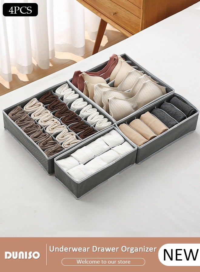 DUNISO 4pcs Wardrobe Clothes Organizer Sock Underwear Drawer Organizer Dividers Cell Foldable Fabric Dresser Closet Storage Box and Storage Bins for Clothing, Baby Clothes, Bra, Panty, Scarf, Ties, Scarves