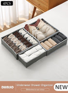 DUNISO 4pcs Wardrobe Clothes Organizer Sock Underwear Drawer Organizer Dividers Cell Foldable Fabric Dresser Closet Storage Box and Storage Bins for Clothing, Baby Clothes, Bra, Panty, Scarf, Ties, Scarves