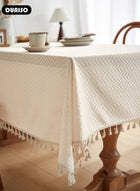 DUNISO Cotton Linen Table Cloth, Rectangular Retro Farmhouse Tablecloth with Tassel Lace, Wrinkle-Free Dust-Proof,Washable Decorative Table Covers for Home Kitchen Dinning Deco Party Wedding - Image 4