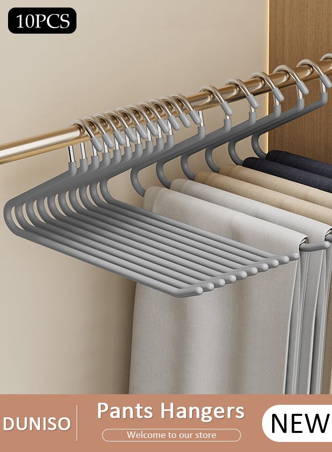 DUNISO 10 Packs Pants Hangers, Non-Slip Trouser Hangers, Closet Clothes Hangers, Open Ended Design Metal Pant Hangers for Pants, Slacks, Towels, Skirts