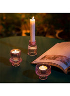 DUNISO 3Pcs Candle Holders，Glass Candle Holders for Taper Candles,Pillar Candles and Tealight Candles,for Table Centerpieces, Wedding Decor and Dinner Party ，Pink - Image 4