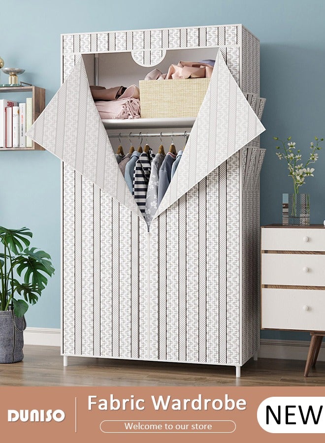 DUNISO Portable Clothes Closet with Side Pockets,Fabric Wardrobe for Hanging Clothes,Freestanding Garment Organizer with Sturdy Fabric Cover,Closet Clothes Organizer with Zipper for Bedroom, Cloakroom Sturdy and Easy Assemble