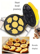 DUNISO Waffle Maker, 7 Different Shaped Pancakes for Kids, Animal Waffle Maker, Electric Nonstick Waffler Iron, Pan Cake Cooker ，1000W, Suitable for Baking, Breakfast, Kitchen,(Yellow) - Image 3