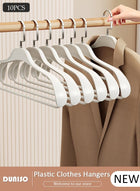 DUNISO 10 PCS Plastic Clothes Hangers with 360 Degree Rotatable Hook, Wide Shoulder Design Hangers, Non-Slip Felt Hangers, Durable Suit Hangers, Lightweight  Laundry Hangers for Space Saving and No Hanger Marks, Clothes Stand for Shirts Dresses and Pants