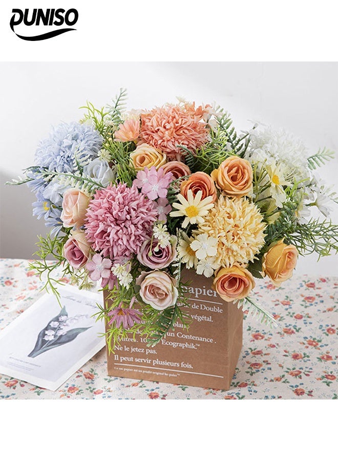 DUNISO Artificial Flowers，Mix Silk Flowers with Stems，DIY Decorative Fake Flowers，Table Centerpiece Flower Arrangement Bouquet，for DIY Wedding Bridal Bouquets, Floral Arrangement, Table Centerpieces, Home Decorations