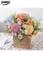 DUNISO Artificial Flowers，Mix Silk Flowers with Stems，DIY Decorative Fake Flowers，Table Centerpiece Flower Arrangement Bouquet，for DIY Wedding Bridal Bouquets, Floral Arrangement, Table Centerpieces, Home Decorations