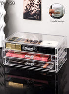DUNISO 3 Drawer Acrylic Jewelry Organizer, Earring Storage Box,Cosmetic Organizer for Eyeshadow Palettes, Lipstick, Perfume, Mask ,Transparent Display Stand for Earrings, Rings and Small Accessories, Perfect Gift for Women