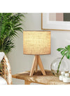 DUNISO Wood Bedside Table Lamp, Tripod Desk Lamp With Beige Linen Lampshade And On-Off Switch, Desk Lamps For Bedroom, Living Room, Study, Office