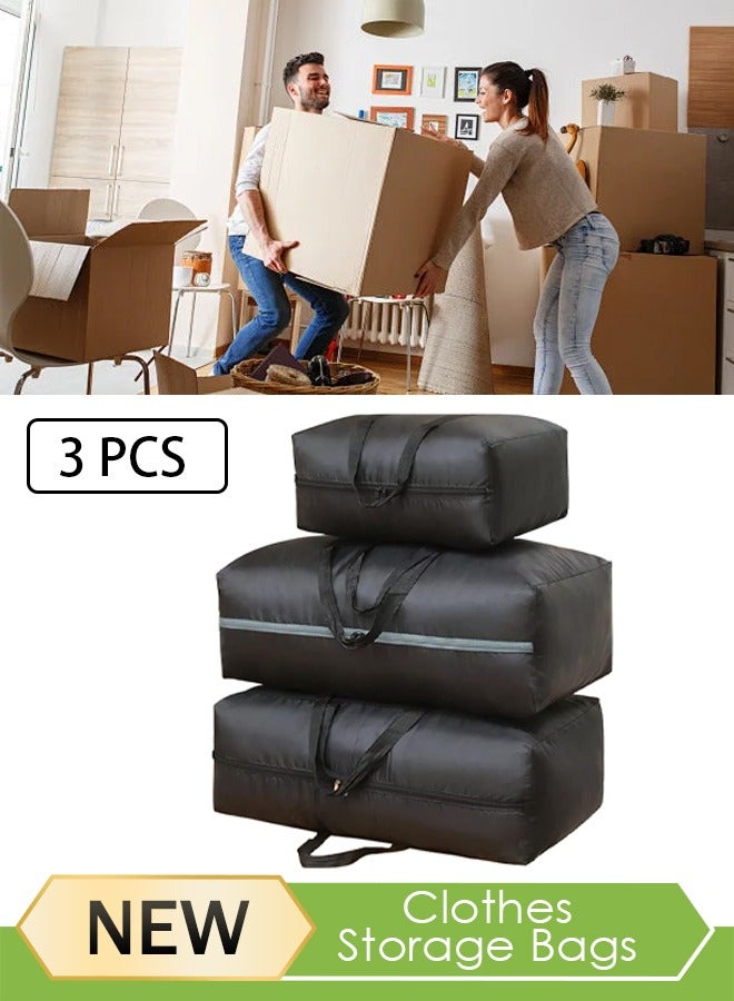 DUNISO 3 Pack Large Clothes Storage Bags | Moving Bags | Foldable Blanket Storage Bags for Organizing Bedroom, Closet, Comforter, Organization and Storage with Zip and Handle(Black)