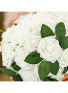DUNISO Artificial Flowers Real Looking Ivory Foam Fake Roses with Stems for DIY Wedding Bouquets White Bridal Shower Centerpieces Arrangements Party Tables Decoration, 25pcs - Image 4