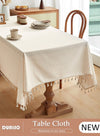 DUNISO Cotton Linen Table Cloth, Rectangular Retro Farmhouse Tablecloth with Tassel Lace, Wrinkle-Free Dust-Proof,Washable Decorative Table Covers for Home Kitchen Dinning Deco Party Wedding