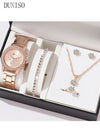 DUNISO Women Watch Sets, 5 Pcs Luxury Fashion Women Watch Set Alloy Strap Ladies Quartz Wristwatch Rhinestone Alloy Bracelet (Rose Gold)
