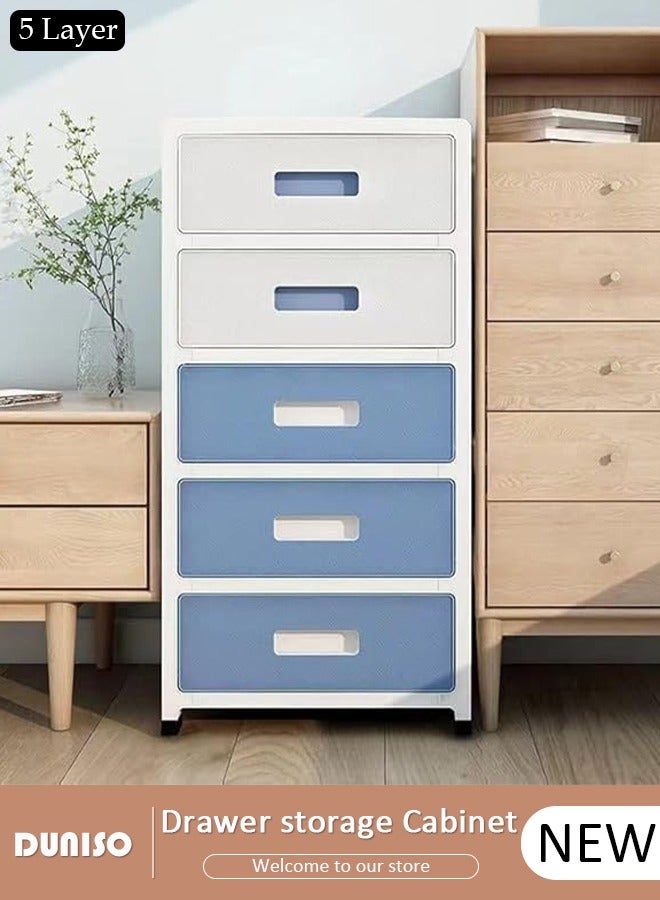 DUNISO 5 Layer Drawer Storage Cabinet with Wheels, Toys Storage Box, Office Desk Storage Box, Drawer Storage Bins for Clothes and Toys, Dust-proof Clothes Storage Cabinet Rack for Living Room, Bathroom, kitchen, Bedroom