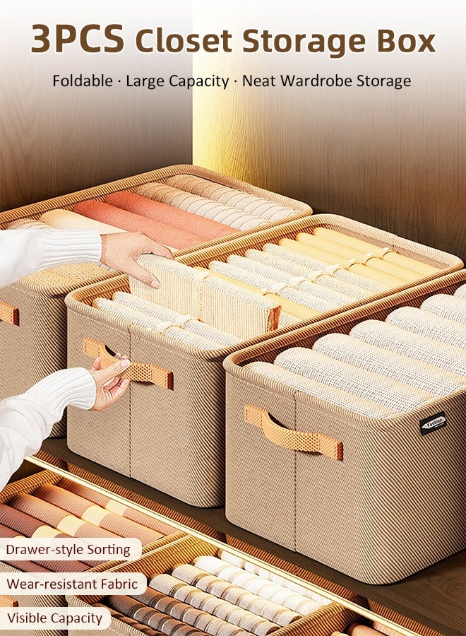 DUNISO 3pcs Wardrobe Clothes Organizer Foldable Closet Storage Organizer for Clothes Jeans Washable Closet Storage Boxes with Carrying Handles Cube Storage Bin for Home Bedroom Office