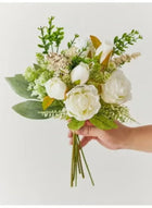 DUNISO Fake Flowers, Silk Roses Artificial Flowers, White Faux Flower Arrangement Suitable for Home Office Decoration, Dining Table Centerpiece(No vase) - Image 2