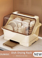 DUNISO Dish Drying Rack with Lid, Large Dish Rack for Kitchen Cabinets, Plastic Dish Drainer with Drainboard Tray, Kitchen Plate Cup Tray Cutlery Drainer, Space Saving Kitchen Countertop Organizer, Dustproof Nursing Baby Bottle Drying Rack Storage Box