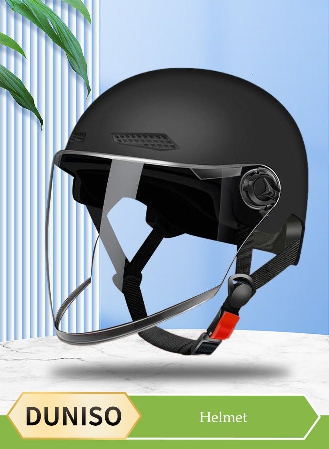 DUNISO Open Face Scooter Helmet, Black – Detachable Goggles & Ear Protection