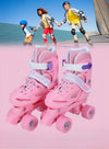 DUNISO Roller skates, children's indoor and outdoor skating shoes,adjustable size, double row with 4 wheels, suitable for girls and boys, pink (M, suitable for sizes 35 to 38)