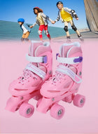 DUNISO Roller skates, children's indoor and outdoor skating shoes,adjustable size, double row with 4 wheels, suitable for girls and boys, pink (M, suitable for sizes 35 to 38)