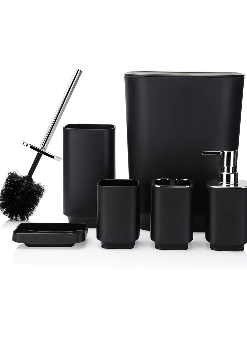 DUNISO 6 Pcs Bathroom Accessories Set,Household Toiletries Set,Sturdy and Durable,with Garbage can, Soap Dish, Toilet Brush, Mouthwash Cup, Lotion Bottle, Toothbrush Holder,Suitable for Family and Travel Use