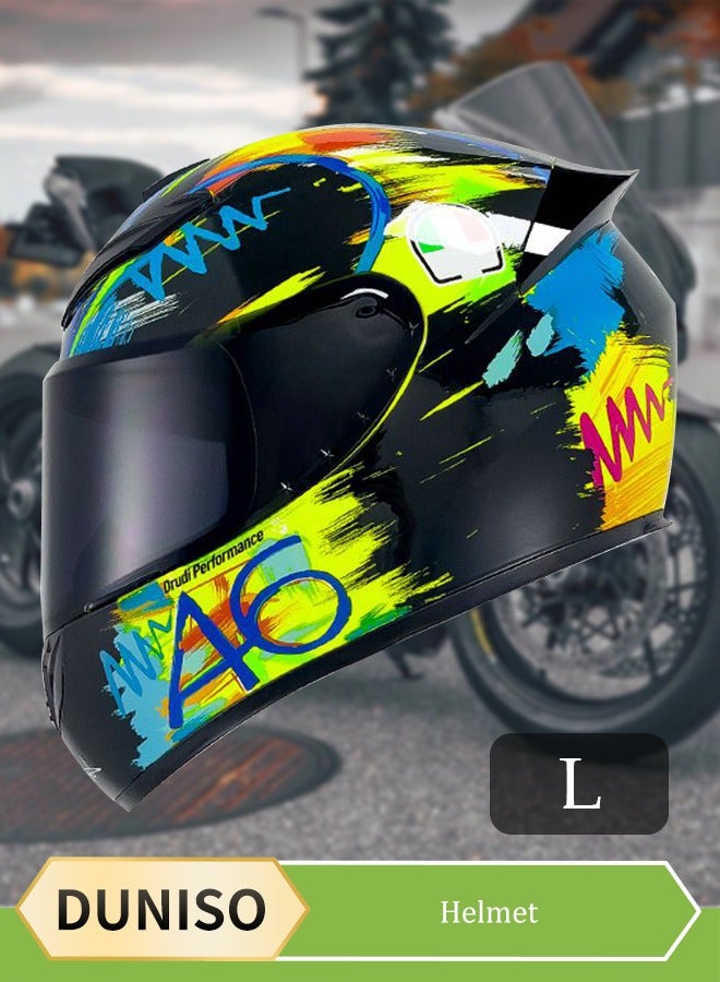 DUNISO Full face motorcycle helmet, lightweight crash resistant motorcycle helmet, all season cool riding helmet，cycling helmet with black lenses, breathable lining, suitable for both men and women，suitable for recreational activities such as cycling (L)