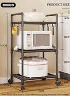 DUNISO 3 Tier Storage Shelves, Stable Kitchen Shelf Organizer, Storage Rack with Wheels and Armrests, Removable Free Standing Rack with Hooks, Multipurpose Rack, Shelving Unit for Warehouse Basement Kitchen Living Room pantry - Image 4