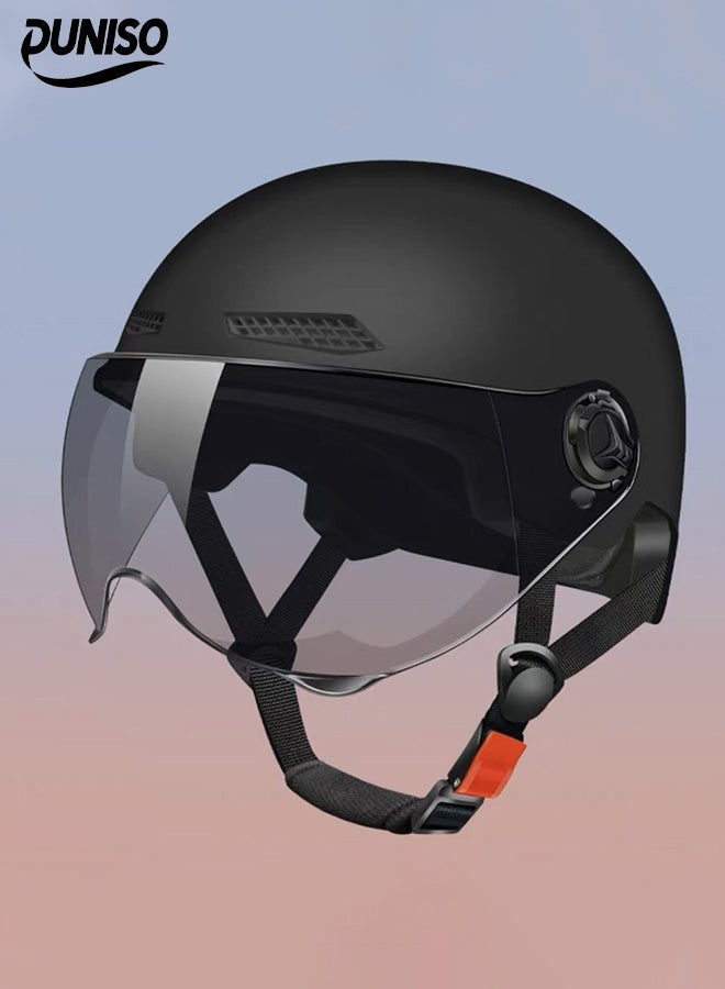DUNISO 3C Certified Electric Vehicle Helmet，Sun-Protection Motorbike Helmet with Short Goggles，Safe and Comfortable，Breathable, Sturdy and Durable，Unisex，Black