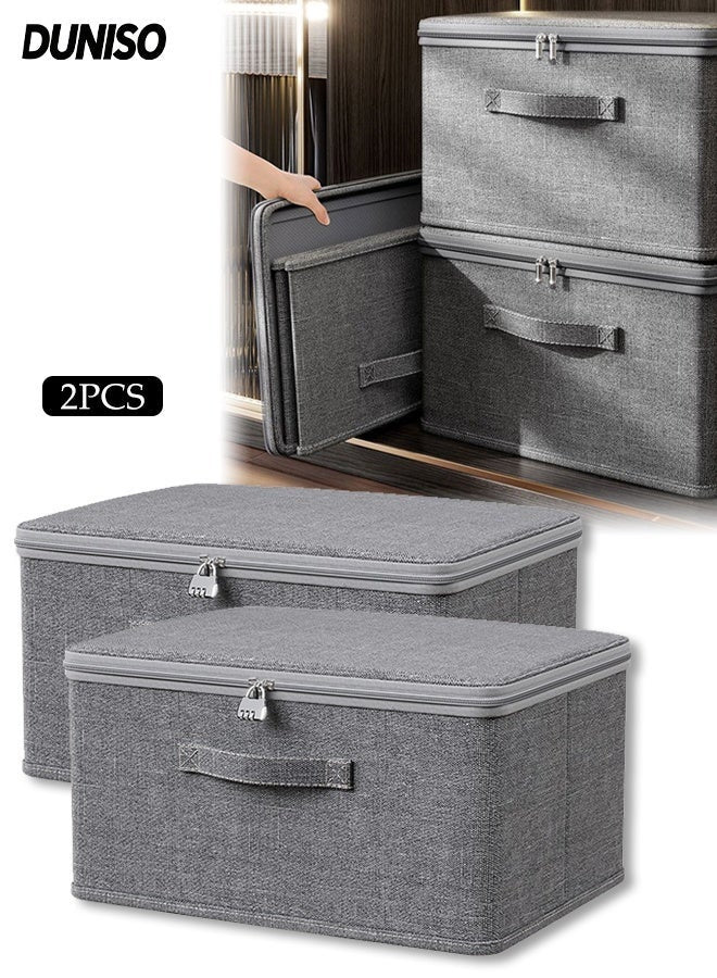 DUNISO 2PCS Large Storage Bags, Washable Clothes Storage Bins with Zip Lid, Foldable Closet Organizers Storage Containers with Durable Handles Thick Fabric Storage Box for Blanket Comforter Clothing Bedding (40*30*21)