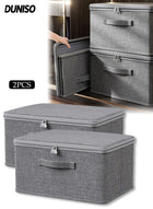 DUNISO 2PCS Large Storage Bags, Washable Clothes Storage Bins with Zip Lid, Foldable Closet Organizers Storage Containers with Durable Handles Thick Fabric Storage Box for Blanket Comforter Clothing Bedding (40*30*21)