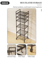 DUNISO 6 Tier Storage Shelves, Stable Kitchen Shelf Organizer, Metal Storage Rack with Rolling Wheels and Armrests, Removable Free Standing Rack with 4 Hooks, Multipurpose Rack, Shelving Unit for Laundry Room,Living Room,Garage,Pantry,Study Room - Image 2