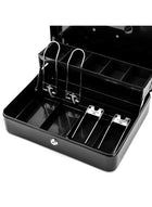 DUNISO Cash Box With Money Tray And Lock, Black Metal Steel Cash Box For Small Business, Can Store Checks, Coins, Portable Cash Storage Box With Lockable Lid - Image 3