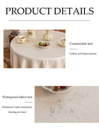 DUNISO Cotton linen tablecloth, tassel jacquard round table tablecloth, waterproof and dustproof, suitable for kitchen, dining room, home，terrace， diameter 150cm, beige - Image 4