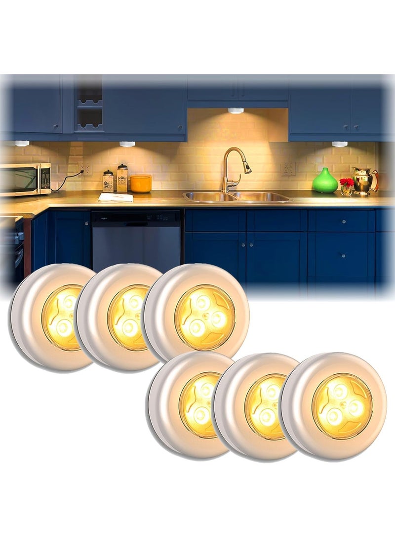 DUNISO 6 Pcs Puck Lights，Closet Light，Battery Powered Push Lights, LED Puck Lightings, Save Space，Convenient and Durable，for Hallway Bathroom Bedroom Kitchen Closet Car Interior，Warm Light