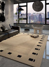 DUNISO 160x230cm Beige and Black Geometric Block Border Living Room Area Rug, High-end Luxury Style Ultra Short Pile Carpet, Non Slip Stain Resistant Soft Thin Floor Rug for Living Room Bedroom Dining Office