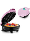 DUNISO Mini Waffle Iron for Classic Waffle Maker, Small Waffle Maker with Non-Stick Coating Retro Design for Birthdays, Family Parties, Pink