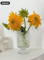 DUNISO Embossed Glass Vase, Crystal Glass Vases, Pedestal Big Base Glass Bouquet Vase, Hydroponic Glass Transparent Vase for Home Office Wedding Dining Table Party (Long Rhombus Pattern) - Image 3